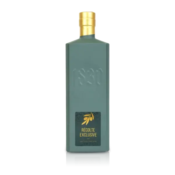 La Riserva olivenolje i grønn lakkert glassflaske med gullkork, 500ml